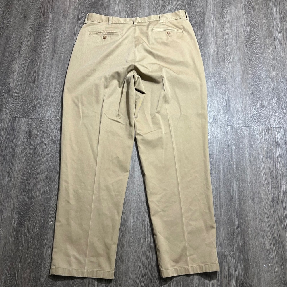 LL Bean Chino Pants 38x32 Khaki Natural Fit Cotton Twill Straight 212332 - Picture 7 of 7